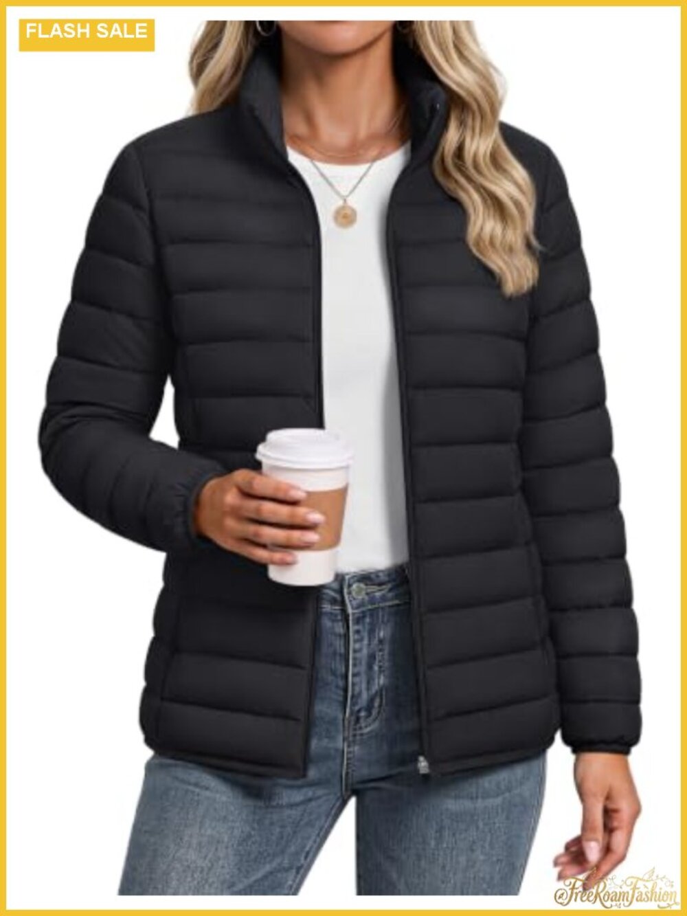 Women's Quilted Puffer Jacket Lightweight Winter Coat Zip